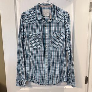 Aeropostale Blue Plaid Men's pearl snap western shirt